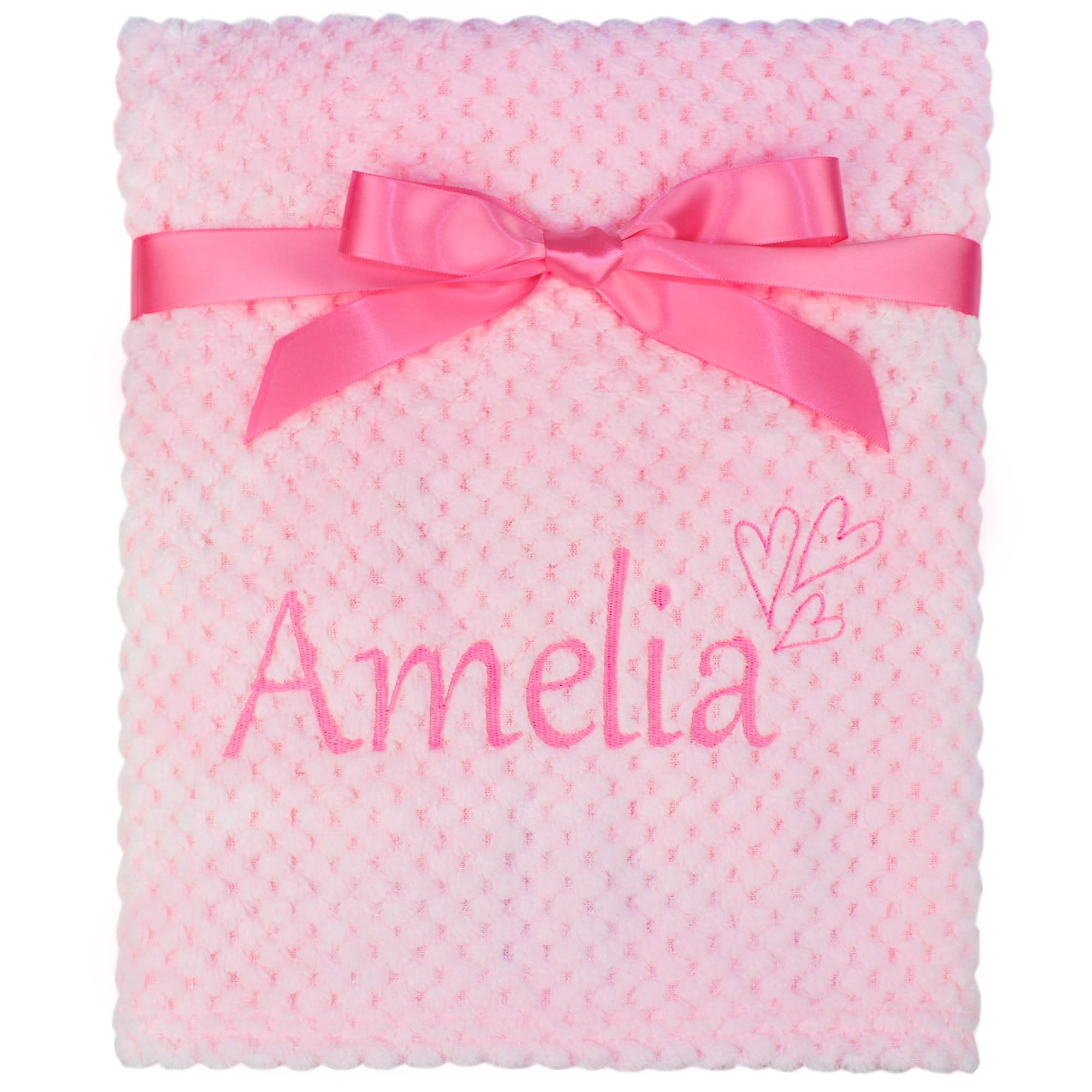TeddyTs Personalised Baby Girl's Pink Embroidered Luxury Waffle Blanket, 115cm x 90cm