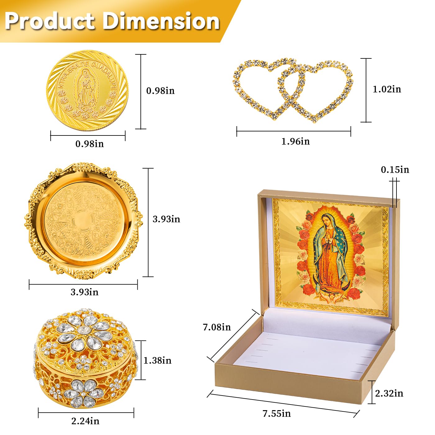 Arras Para Boda Catolica con scatola regalo Virgen De Guadalupe, Arras De Boda Cristiana, Arras De Boda Catolica, scatola per monete da matrimonio cattoliche Arras, set di monete per matrimonio