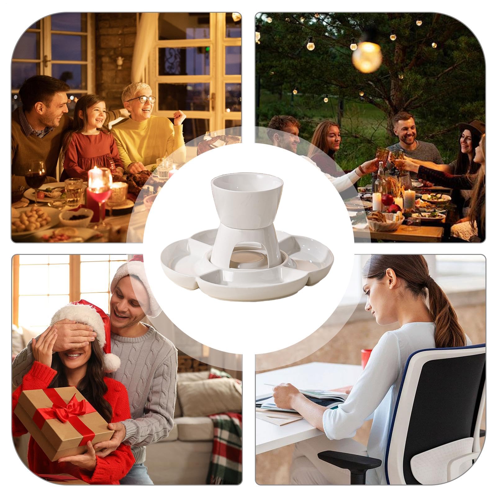 Set Para Fondue De Chocolate Cerámica, Calentamiento a vela, Fondue, | Kit de Olla para Fundir Chocolate Para Snacks De Frutas, Bocaditos, Noche De Juegos Y Cine, Navidad, San Val
