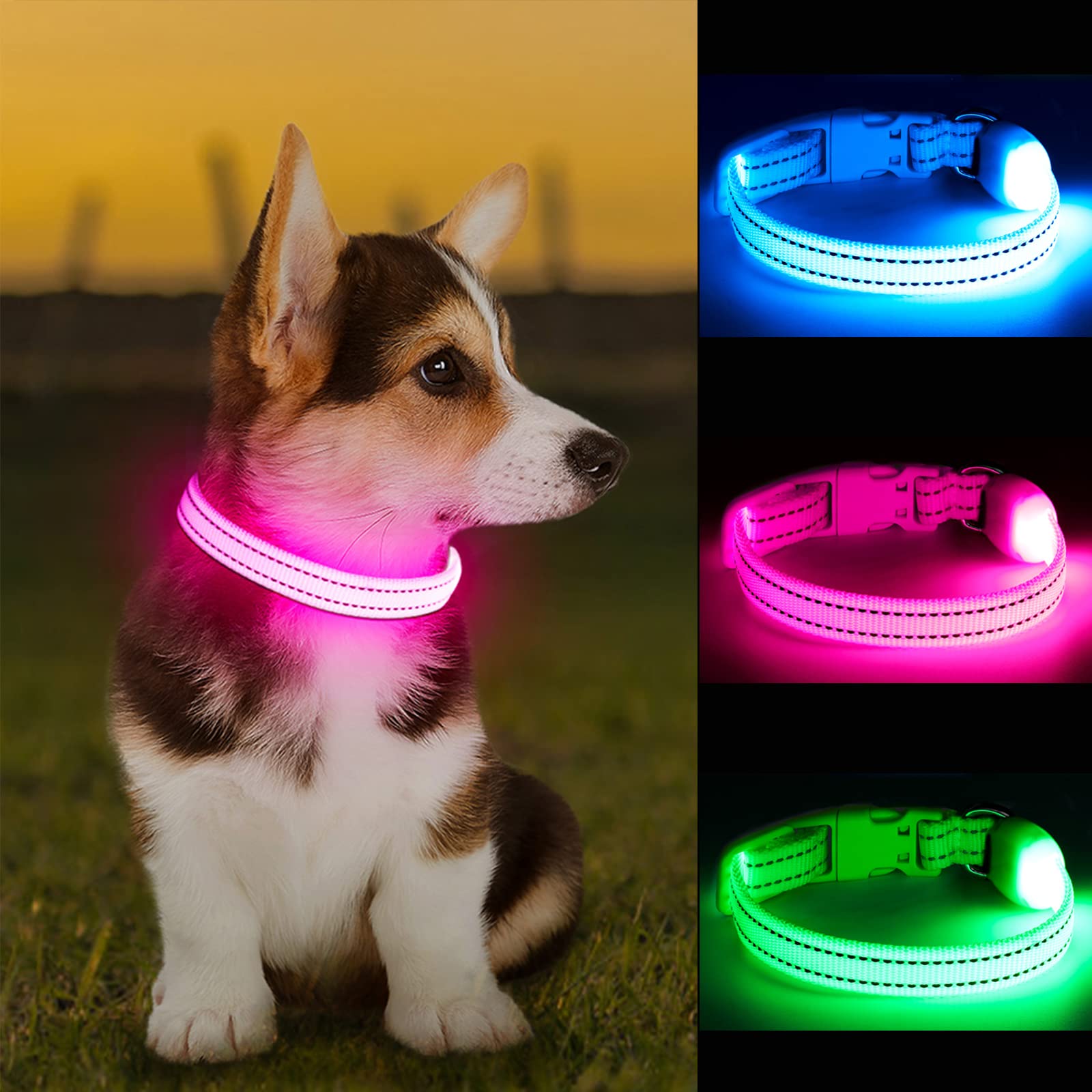 KOSKILL Light Up Dog Collar, Rechargeable USB Collar, Waterproof, Luminous LED Collar, Adjustable, Super Bright