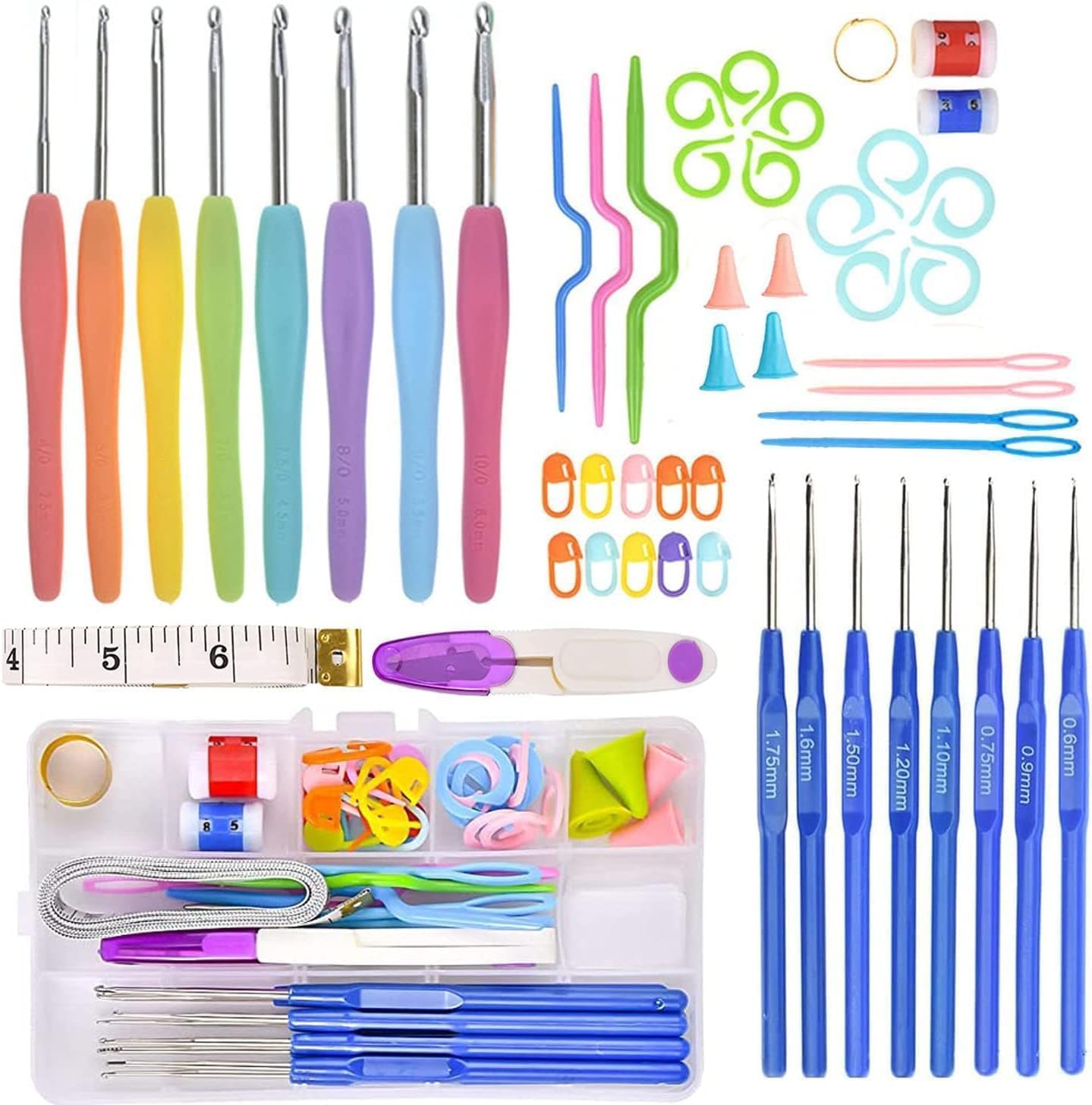 Dhanvira 52 Piece Crochet Hook Set, 16 Sizes 0.6mm-8mm (L), Ergonomic Soft Plastic Handle Crochet Hooks Needles Set (8 Sizes), Beginner Knitting Yarn Enthusiast Crochet Beginner Set for Beginners-image-18