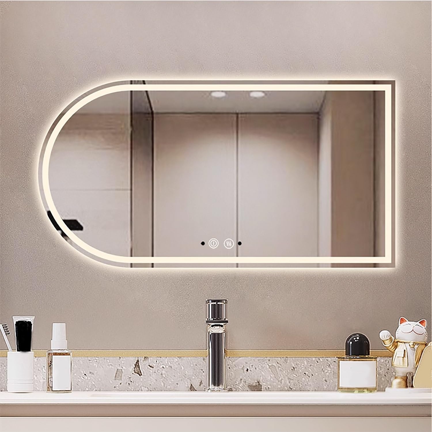WQZzjm AntiFog Illuminated Bathroom Mirror, Arch WallMounted 32/36 Inch with TriColor Dimming, Front & Backlit, Design, Available in 40/48/51 Inches (Cut Right 50X80cm)