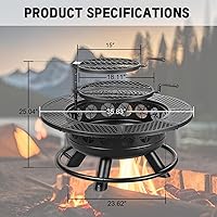 Vista 6 de 36 Inch Fire Pit with 2 Cooking Grills,Outdoor Wood Burning BBQ Firepit with Lid, 3-in-1 Outdoor Fire Pit for Backyard Deck Bonfire Patio