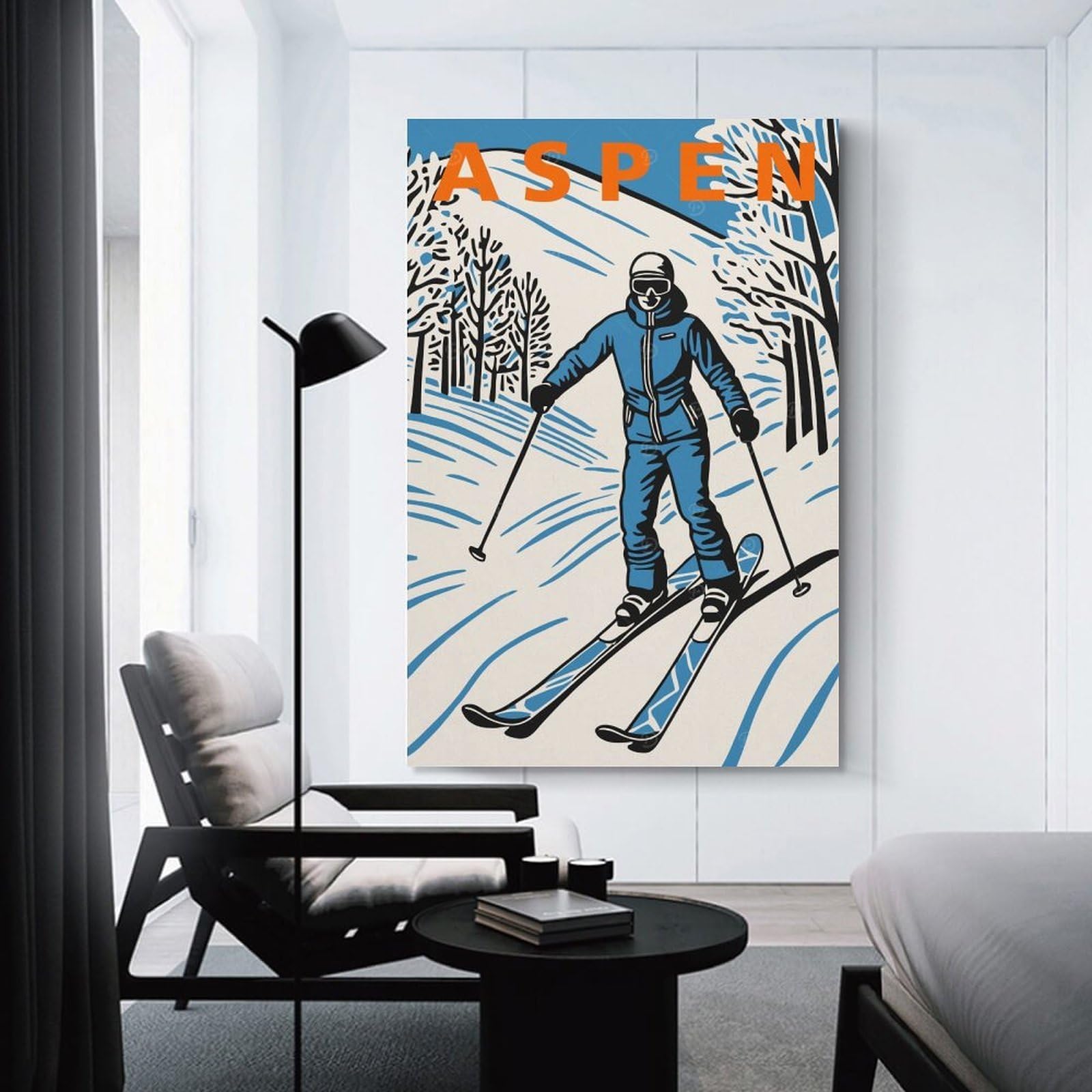 Junmoney Aspen Skiing Room Decor Wall Art 08x12inch(20x30cm), for Corridors, Hallways Or Apartment Entries, Decorative Wall Art for Narrow Spaces