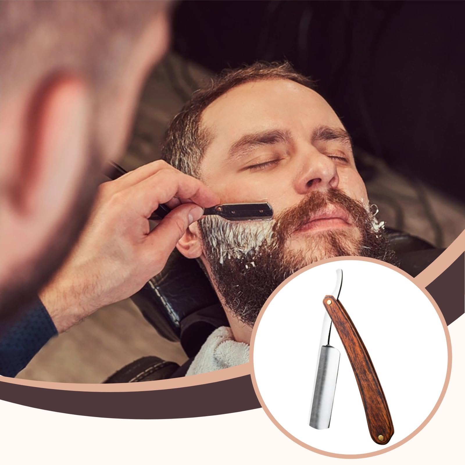 Wooden Handle Straight Set With Stainless Steel Blade, Rotating Design, Moisture-Resistant, Complete Accessories Included