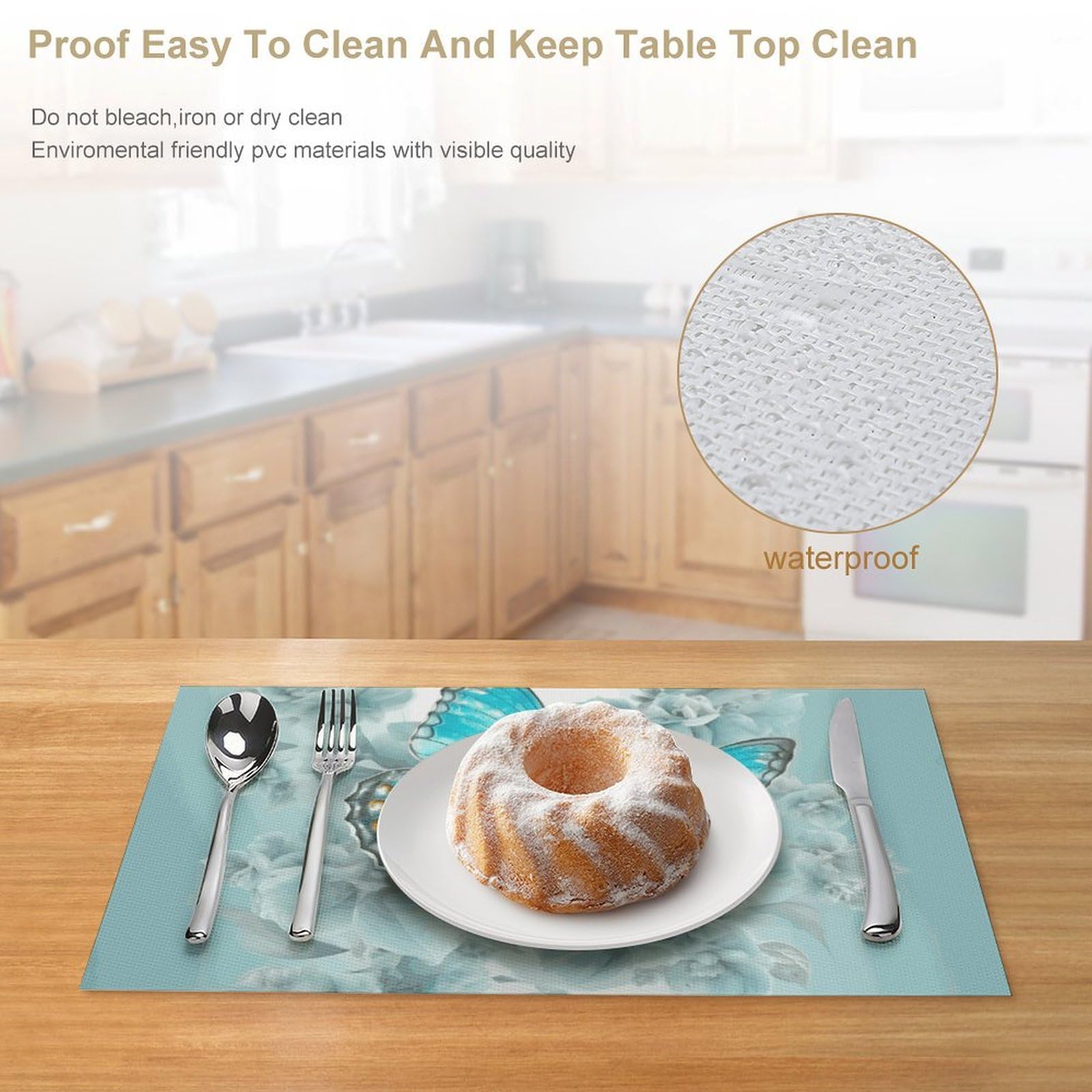 Set di 6 tovagliette all'americana in PVC, lavabili, resistenti al calore, antiscivolo, impermeabili, per interni ed esterni, tavolo da pranzo, cucina, feste e vacanze