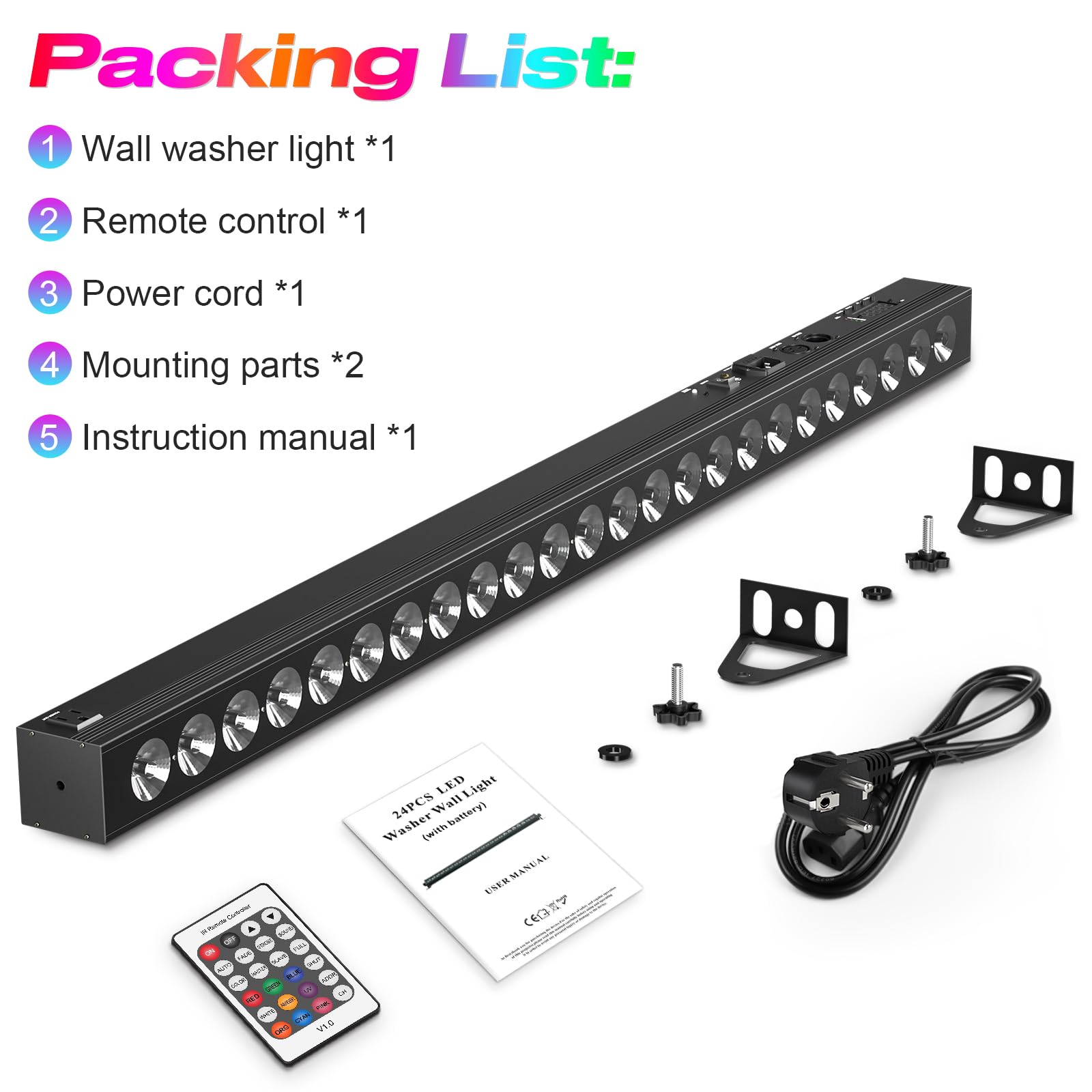 UKing 100W Batteria Wallwasher Luce di Scena, Faretto Ricaricabile 24pcs RGB 3in1 LED Luce dmx512 DJ Party Luci da Parete all'aperto per Casa Feste Club Bar Matrimoni Halloween Natale (1 pezzo)