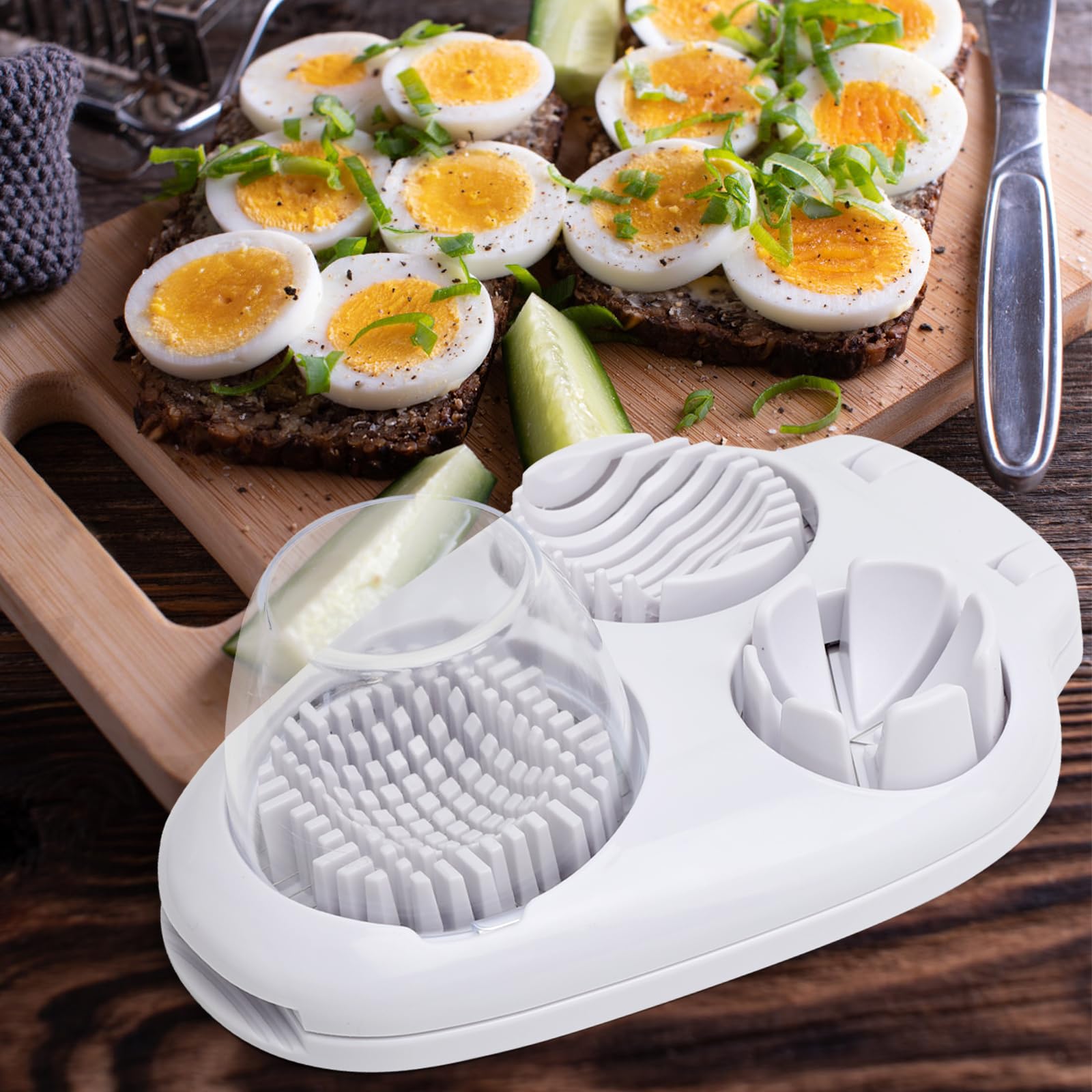 Eiersnijder, eisnijgereedschap, eiersnijgereedschap, roestvrij staal, stabiel, ijsnijgereedschap van aluminium, vaatwasmachinebestendig, roestvrij stalen draden voor ronde en ovale eieren