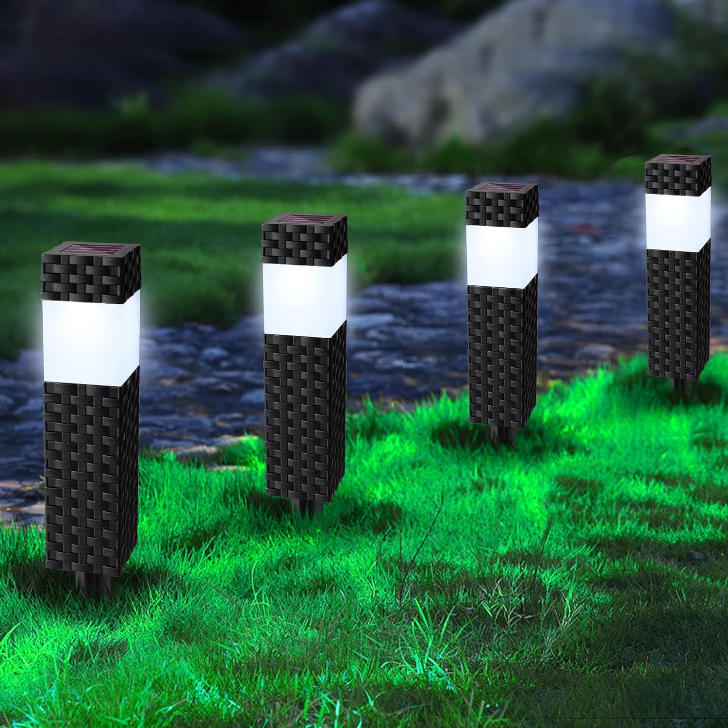 Joomer Solarlampen für Außen 8 Stück Solarleuchten Garten Außenleuchte Wasserdichte Weiß Quadrat Wegbeleuchtung Solar Gartenleuchte Auto Ein/Aus für Patio Rasen Terrasse Fahrstraßen Gehweg