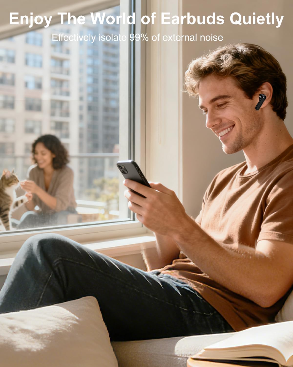 Bluetooth Earbuds with LED Touchsceen, IPX7 Waterproof Wireless Earphones, Hi-Fi Stereo & 68H Playtime, ANC ENC Noise Cancelling, for Work/Running/Trave (Black)