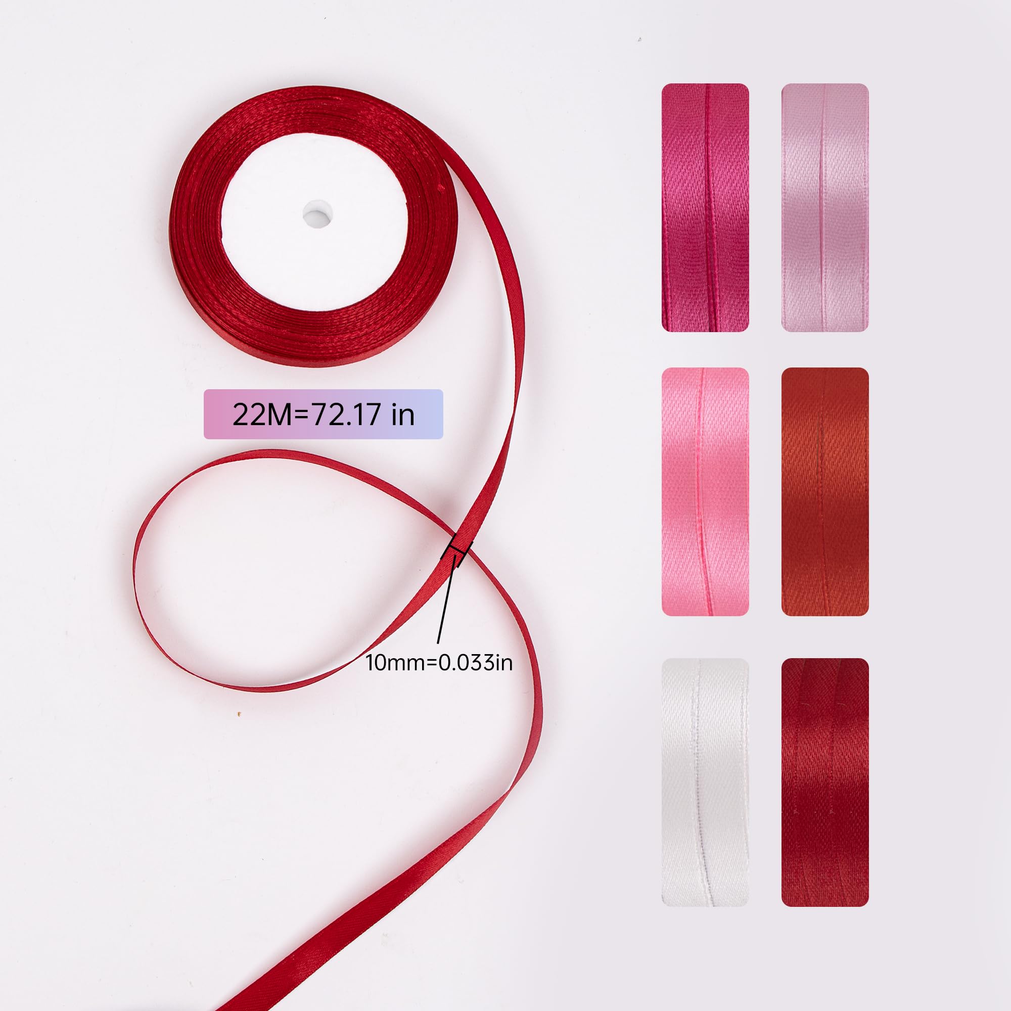 Fyshird Red Satin Ribbon 10mm x 22m Red Curling Ribbon Thin Pink Ribbon for Gift Wrapping Fabric Polyester Balloon Ribbon for Crafting DIY Bows Cake Wedding Party Decorations Christmas - Image 3