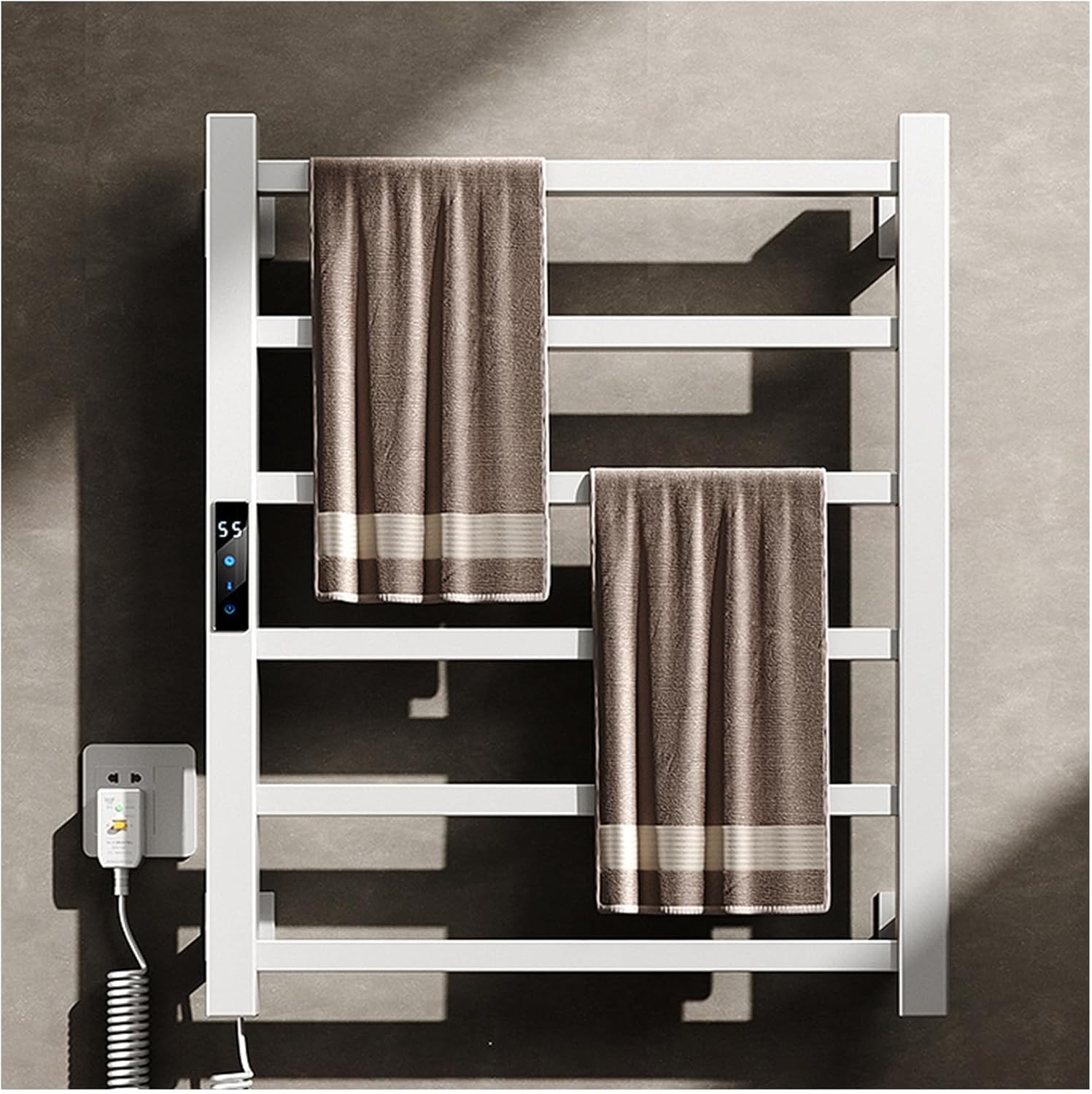 Electric Towel Warmer for Bathroom, White Heated Towel Rack 120W Towel Warmer Rack Wall Mounted Aluminum Electric Towel Drying Rack Digital Display Touch Control, 45-70℃, 1-24H