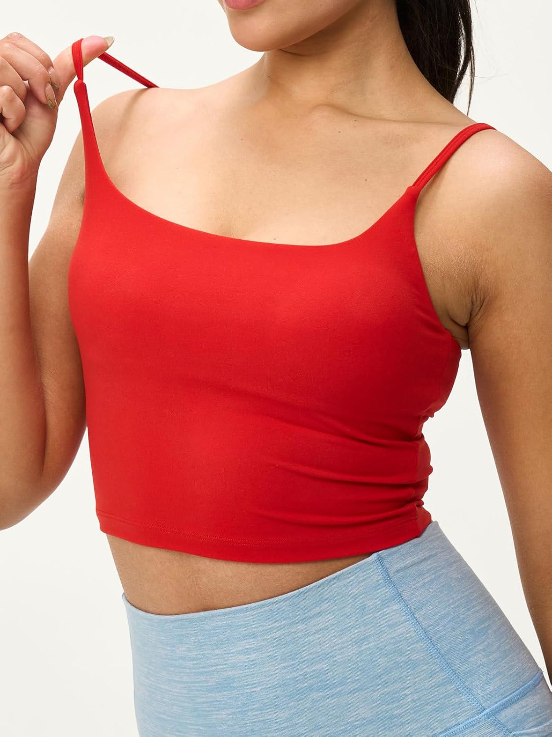 Womens Scoop Neck Longline Padded Sports Bra Adjustable Strappy Butter Workout Crop Tank Top,Light Compression - Image 3