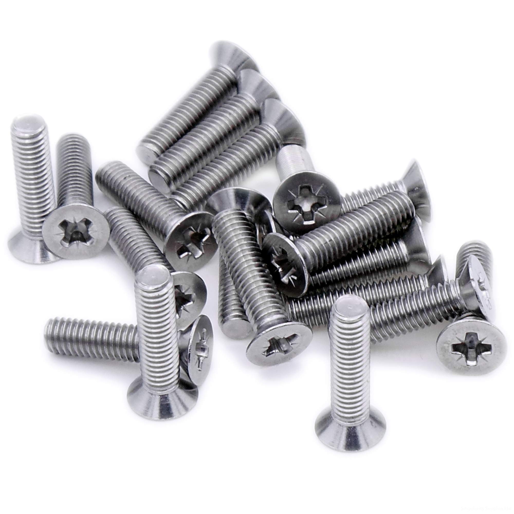 Singularity Supplies Silver M4 (4Mm X 22Mm) Pozi Countersunk Machine Screw (Bolt) - Stainless Steel (A2) (Pack Of 20)