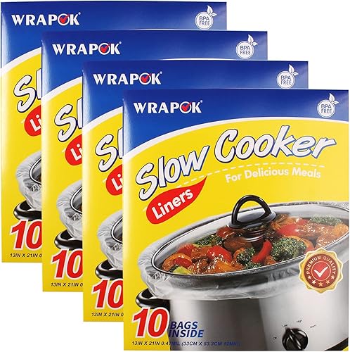 WRAPOK Bolsas de cocina desechables sin BPA para olla de cocción lenta, para ollas ovaladas o redondas, tamaño grande de 13 x 21 pulgadas, se adapta