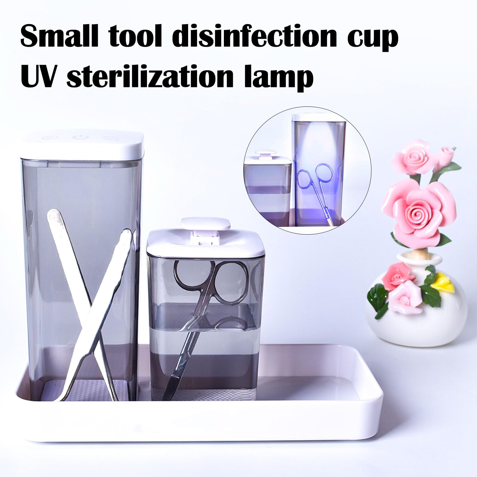 Kit De Tasse De DéSinfection à L’Alcool, Grande Longueur De Tasse 13,5 Cm, Petite Longueur De Tasse 8,3 Cm StéRilisateur Gadget à Lampe Germicide Uv, Adapté Au Nettoyage Du MatéRiel Orthodontique