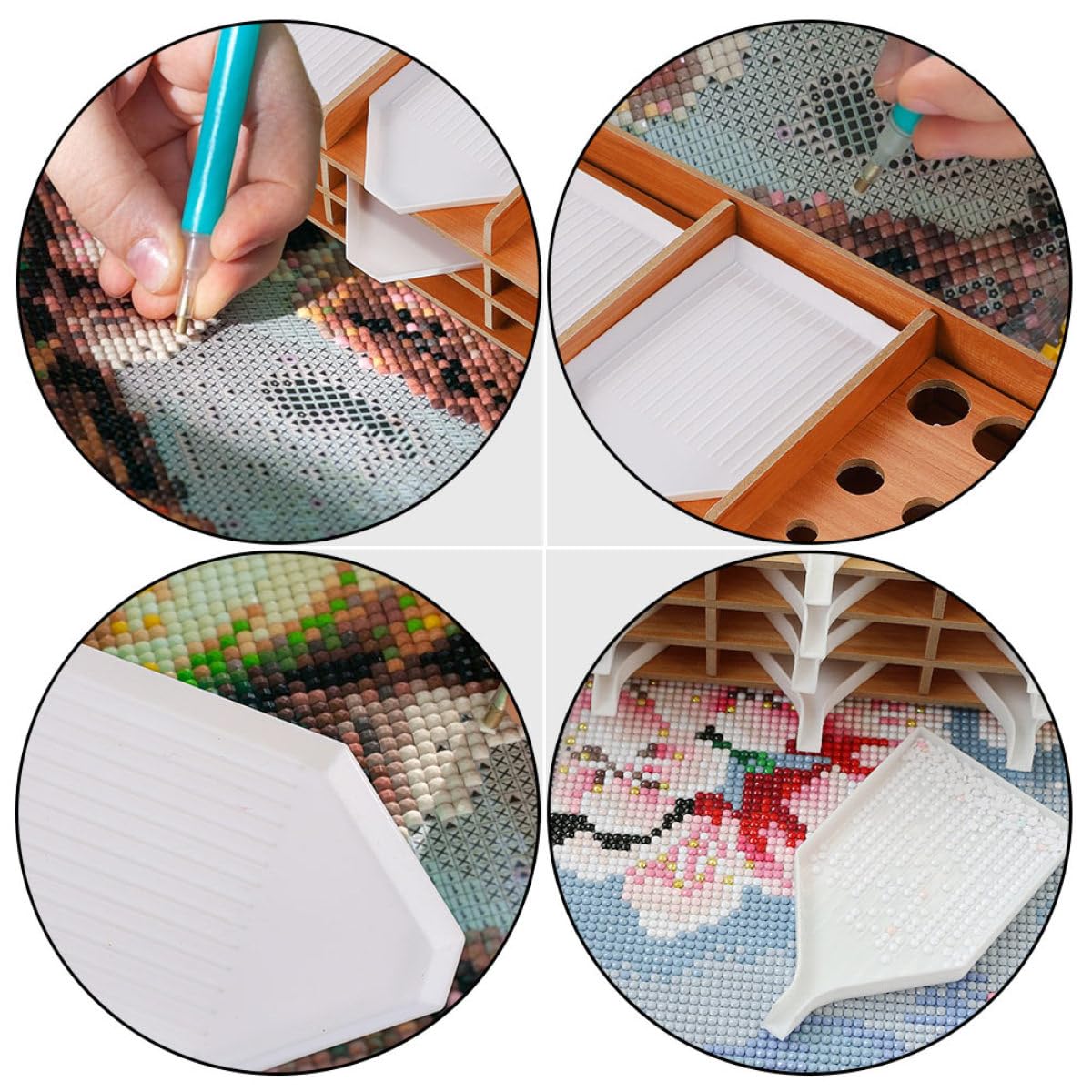Healeved Plateau de Rangement pour Dessin Diamanté 3 Niveaux 16 Compartiments Support Multifonction en Plastique Léger Boîte à Outils Compacte pour Perles Bijoux et Accessoires D’Art