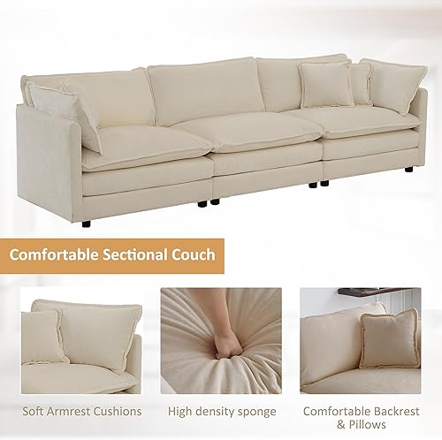 Miniatura 4 de GNIXUU Sofá modular grande moderno de 111.5 pulgadas, sofá de 3 asientos de felpilla tapizado con almohadas y reposabrazos para sala de estar,