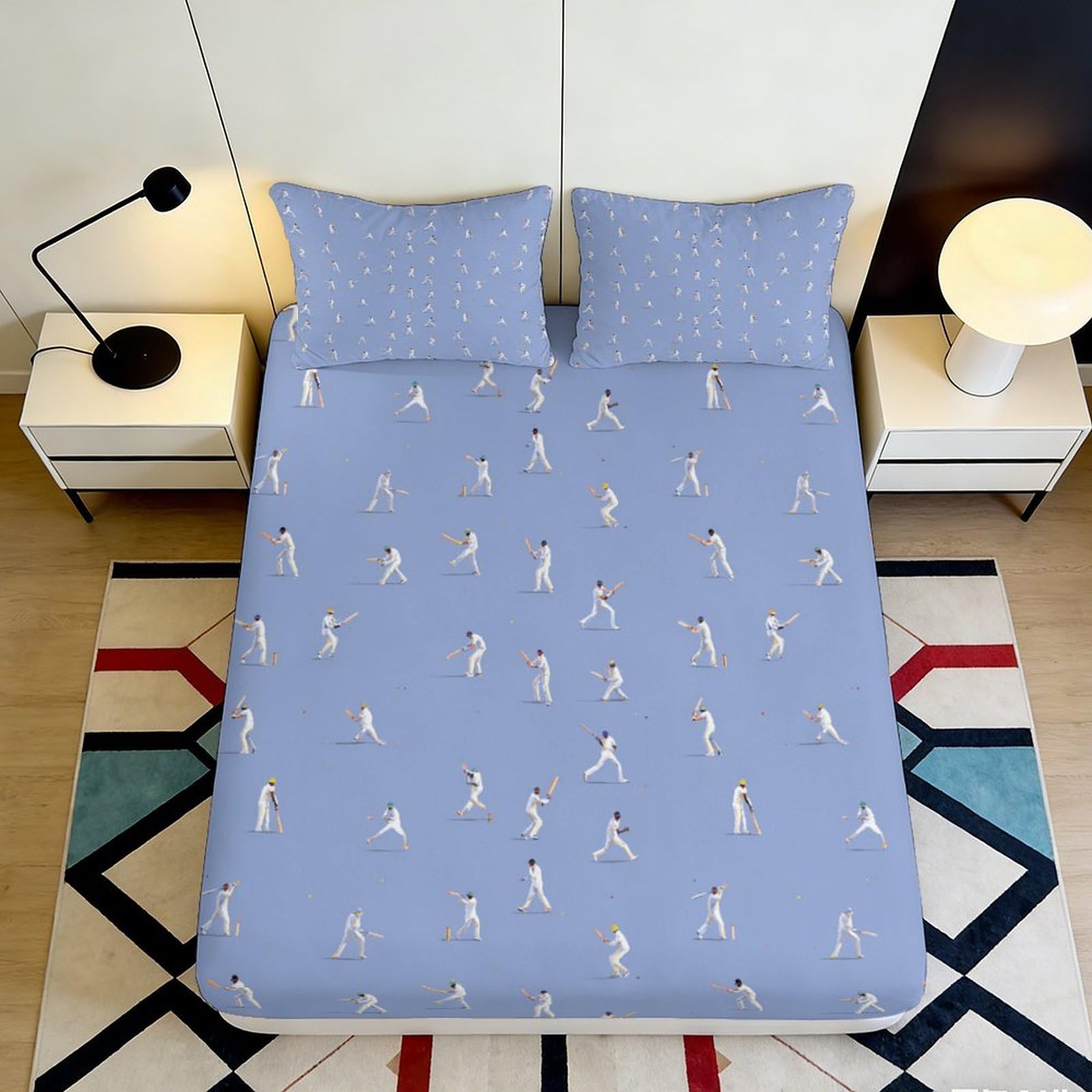 3D Printed Cricket Player Fitted Sheet Microfiber Soft Breathable Sports Pattern Mattress Cover for Bedroom Guest Room 90x200x25cm