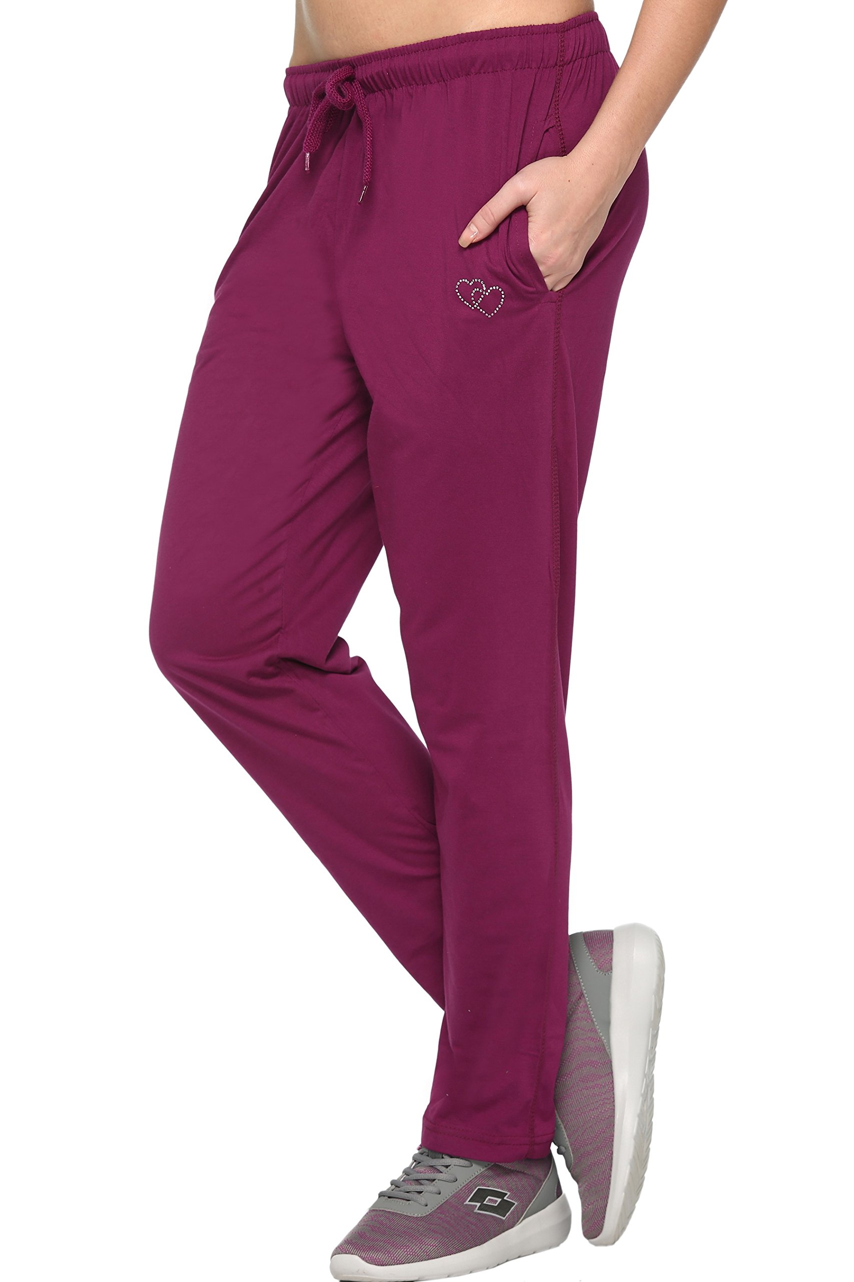women relaxed fit cotton lounge mid rise pants, comfortable track pant, lower, sports trouser, joggers n daily gym wear for ladies_purple_xxl