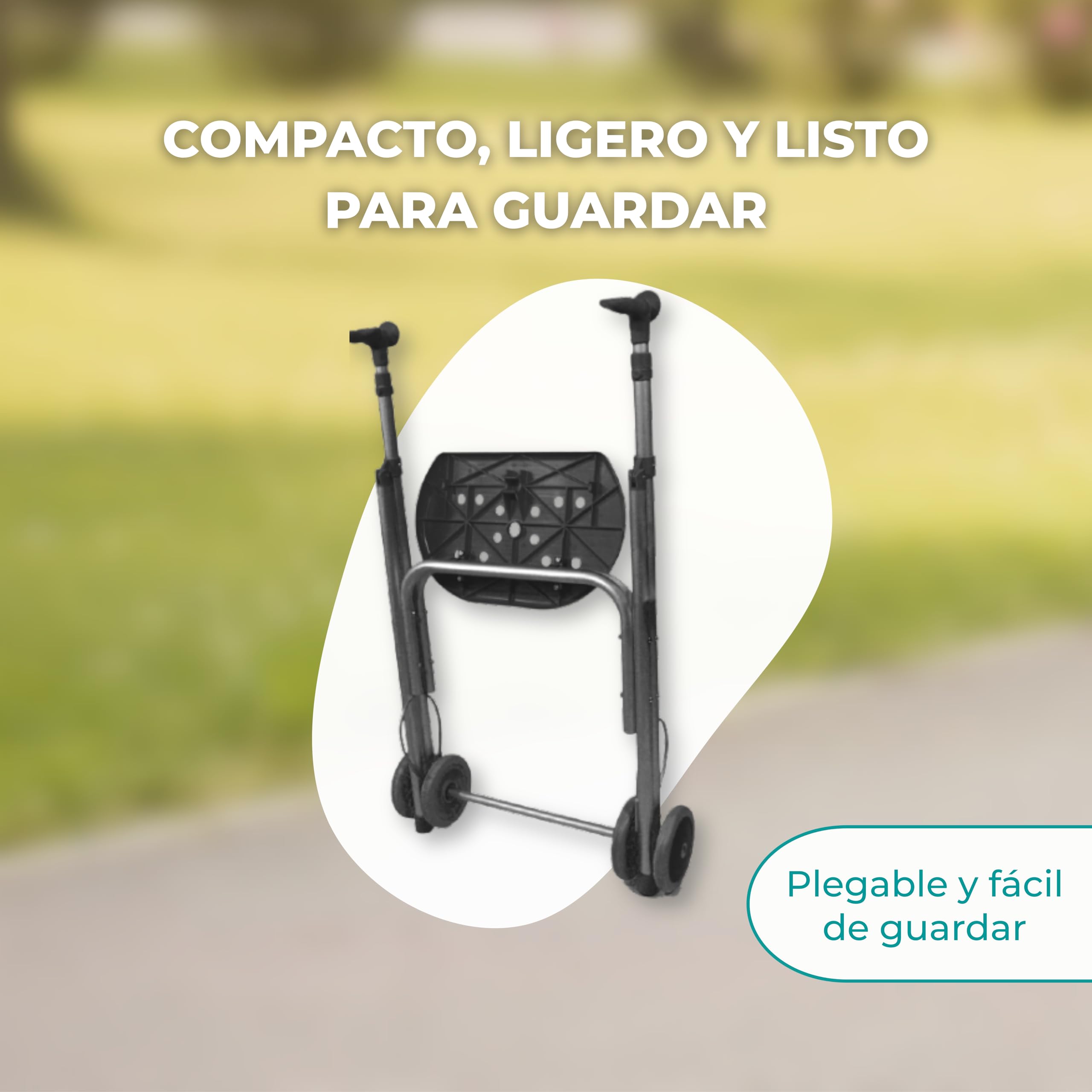 Forta Kamaleon - Andador Ligero y Plegable para Personas Mayores - Con Asiento, Altura Regulable y Ruedas Dobles Delanteras Fijas - Para Uso en Interiores - Capacidad de Carga hasta 150 kg (Esmeralda)