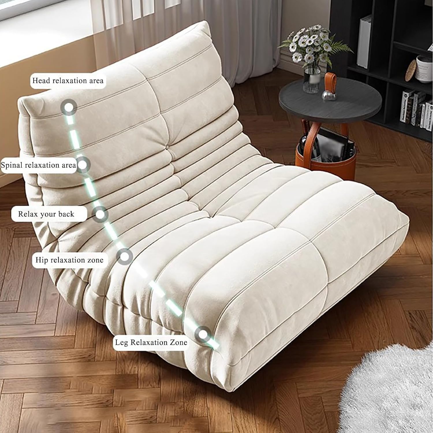 Fotel Togo, Fotele Narożne Pufy, Wygodna Sofa Podłogowa, Ergonomiczna konstrukcja, Wysokość Siedzenia 35 Cm, Głębokość Siedzenia 60 Cm, Bezramienny fotel boczny do Salonu, Sypialni