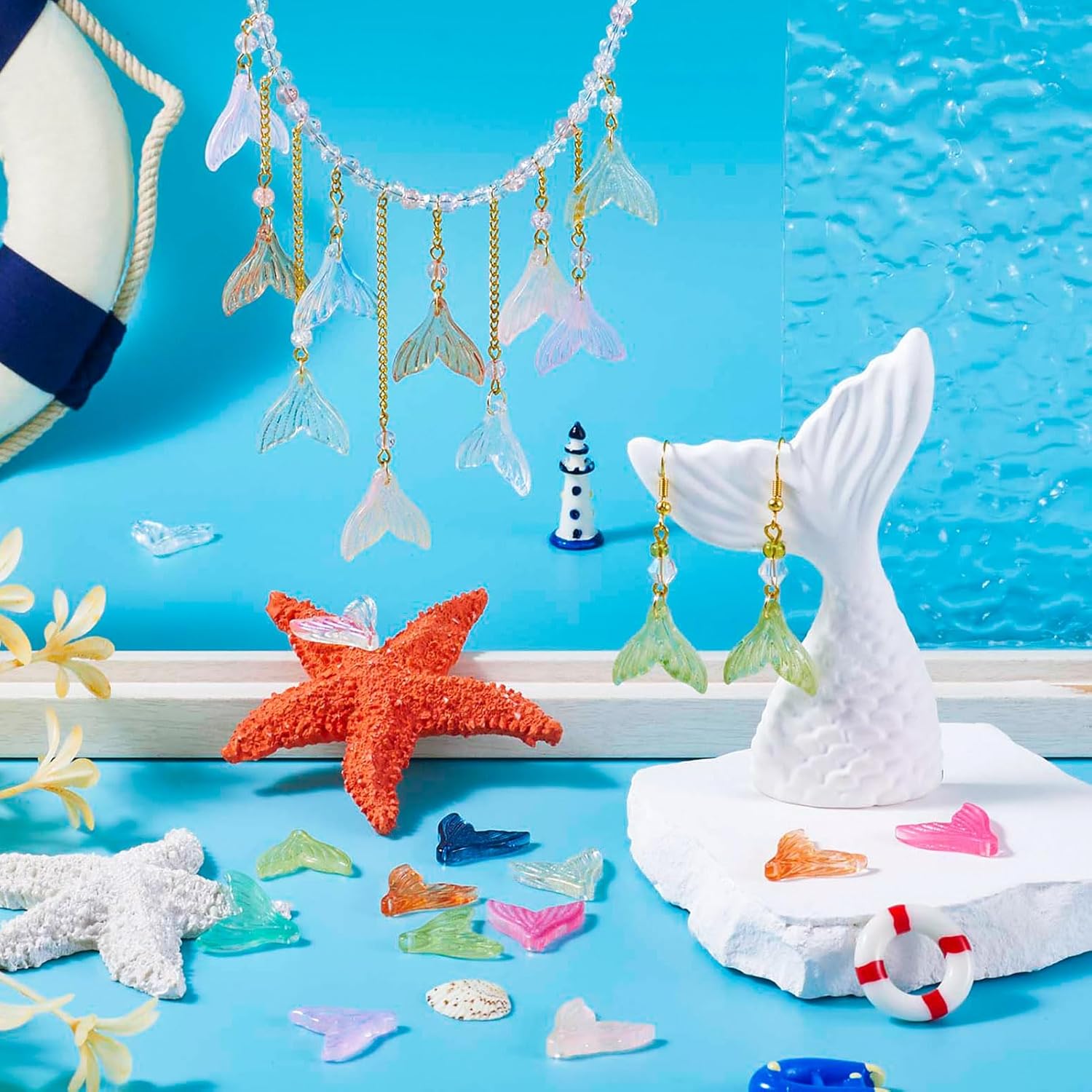 Beadthoven 100pcs Mermaid Fishtail Glass Charm Pendants Assorted Colors Sea Animal Whale Tail Crystal Glass Pendants for Earrings Keychain Bracelet Necklace Jewelry Making DIY Crafts Supplies 19mm - Image 3