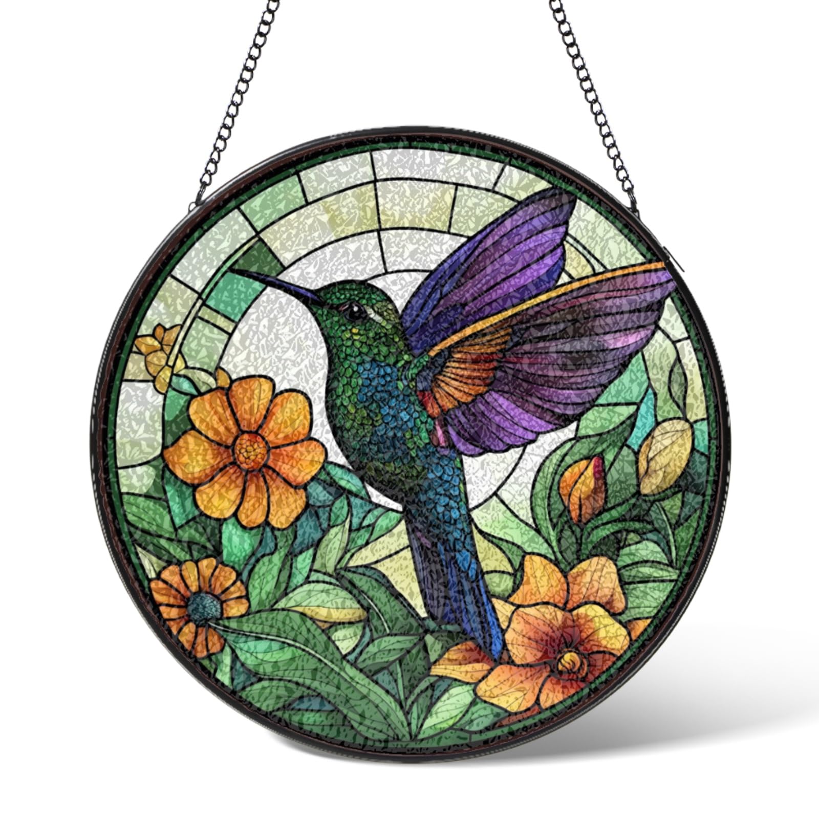 S2tmhb Bird-1 Birds Stained Glass Window Hanging,Bird Flowers Suncatcher Garden Decor Birthday Gifts,Sun Catchers Home Decoration For Bedroom Kitchen Patio Windows,Christmas For Mom Wife 5.9 In