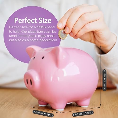 Miniatura 2 de SOBEIT Alcancía, alcancía de cerámica para niñas y niños, adorable banco de monedas de cerdo, ideal para decoración de guardería, decoración del