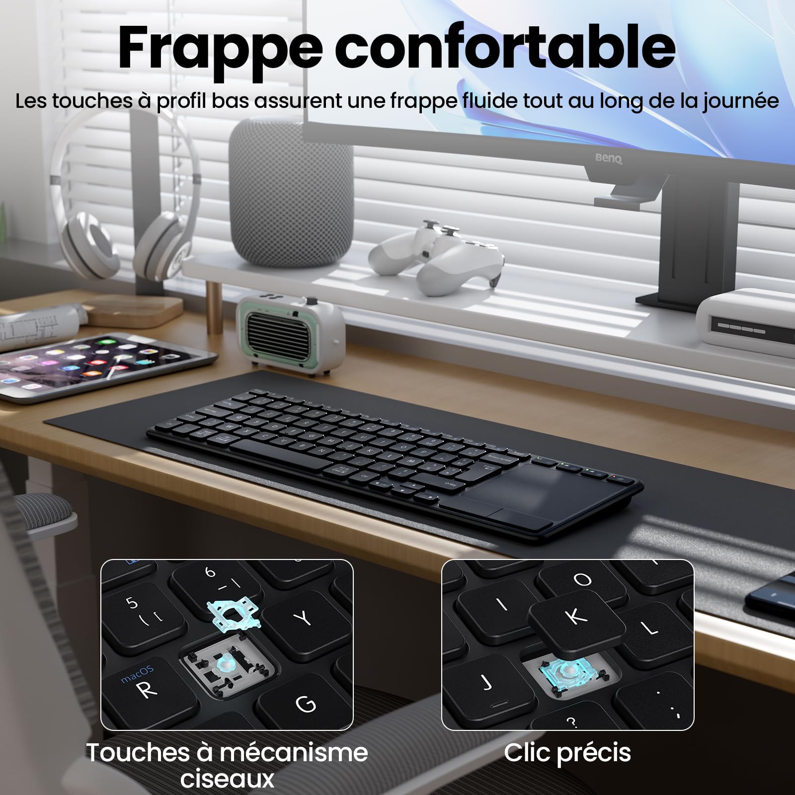 Clavier sans Fil Rechargeable avec Pavé Tactile, AZERTY FR Layout