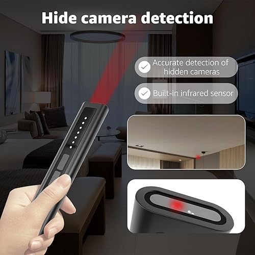Miniatura 3 de Lusperi Detector de cámara detector portátil de cámara oculta, detección de señal de RF, dispositivo de escucha de rastreador GPS, magnético,
