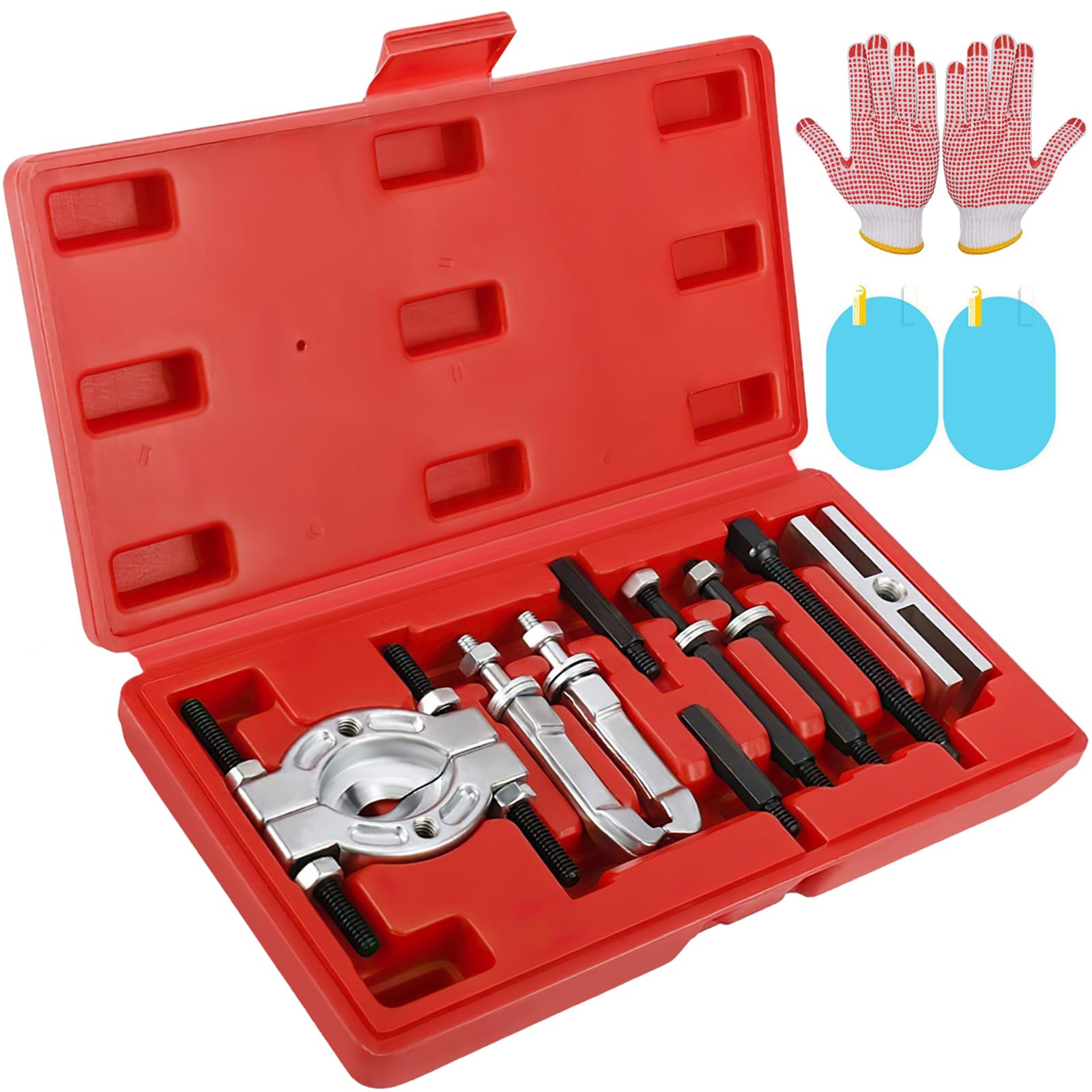 9PCS Bearing Separator Pullers – Set of Bearing Extractors, 50mm Jaws, Waterproof Film and Free Gloves, for Dismantling Small Bearings