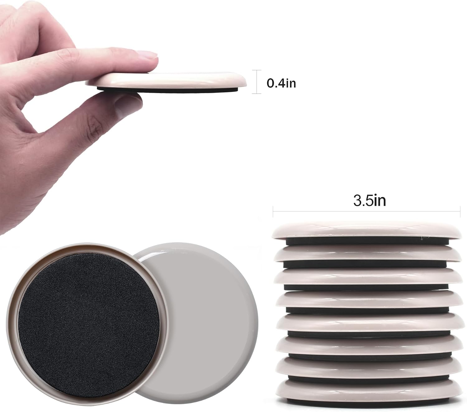Furniture Sliders, 12 Pcs 3 1/2'' Furniture Sliders Pads for Hardwood Floors, Chair Legs Floors Protectors, Reusable Round Glides Glider, Heavy Duty Furniture Movers Sliders (12, 3.5inch，Milk White)