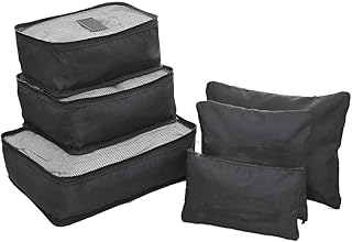 شنط ضغط مكعبة الشكل ومتعددة الوظائف مضادة للماء ومصنوعة من قماش شبكي مع شنط لتنظيم شنط السفر والغسيل وتخزين الملابس من شوبر 52، مجموعة من 6 قطع (لون أسود)
