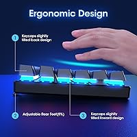Vista 6 de RisoPhy Teclado mecánico para juegos, RGB de 104 teclas ultradelgado con retroiluminación LED USB con interruptor azul, teclas ABS duraderas, Negro