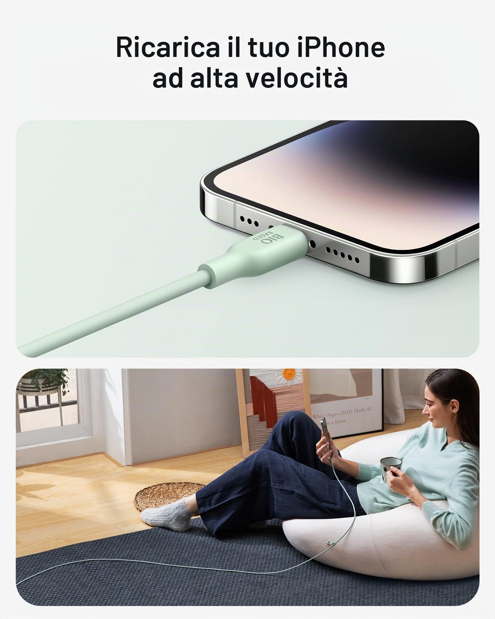 Anker Cavo USB-C a Lightning, cavo 541 (180cm), Certificato MFi, Cavo di Ricarica Rapida a Base Biologica per iPhone 13 13 Pro 12 11 X XS XR 8 Plus (caricatore non incluso