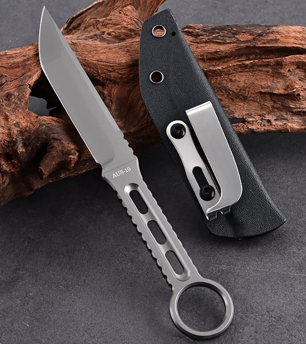 Joa Kleine handliches werkzeug stahl messer scharf rutschfest grau Survival Tragbare Camping outdoor messer edc Jagdmesser Neck knife feststehende messer gürtelmesser/Clip Scheide,Geschenk für männer