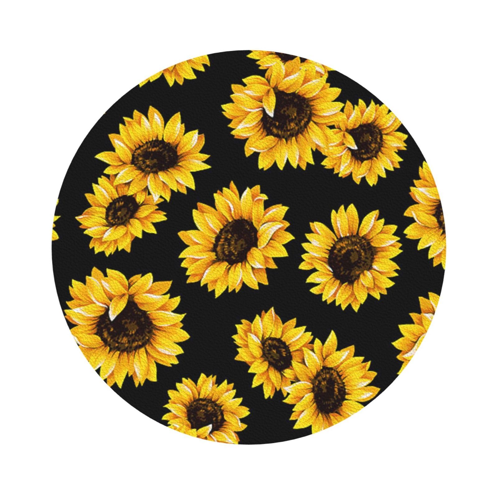 Spring Sunflowers Flowers PU Leather Coasters Set of 6 Round Drink Coasters