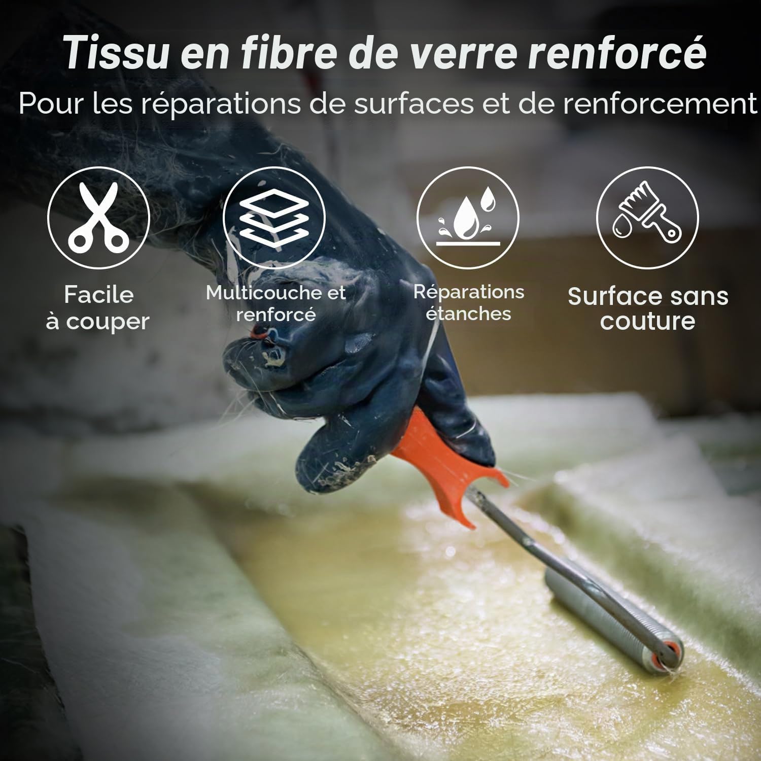 Fibre de verre 450 g/m², tapis en fibre de verre transparent, 1 x 10 m, pour résine époxy et polyester, réparation, bateau