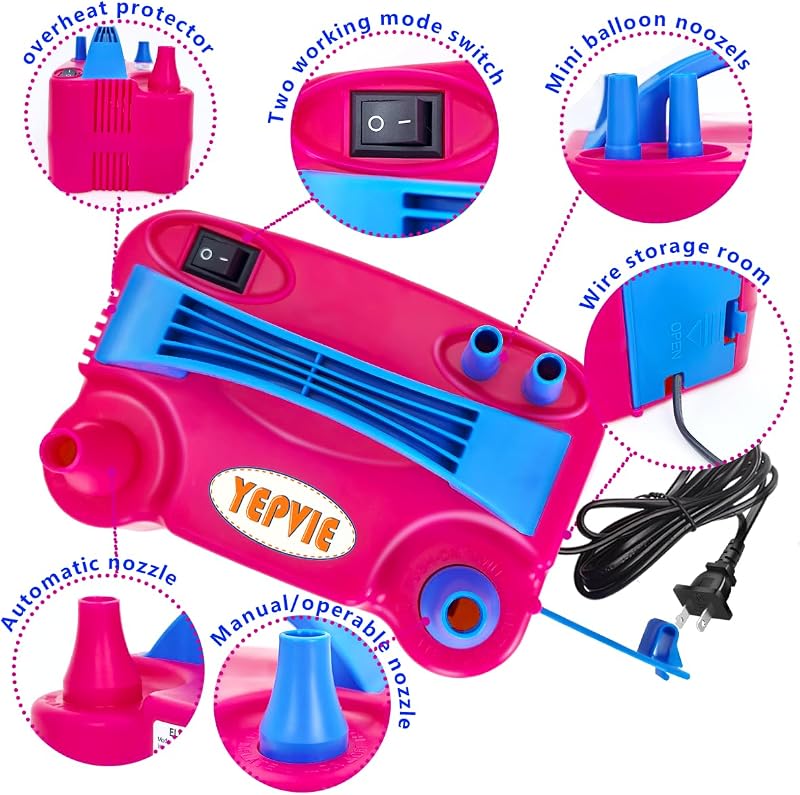 YEPVIE 600W Elektromos Léggömb Pumpa Dupla Fúvókával és 14 Garland Szett - pink