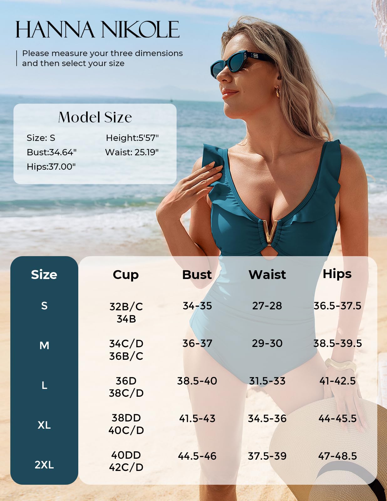 Hanna Nikole Monokini - Traje de baño para mujer, cuello en V, volantes, hebilla de metal, corte entallado para adelgazar