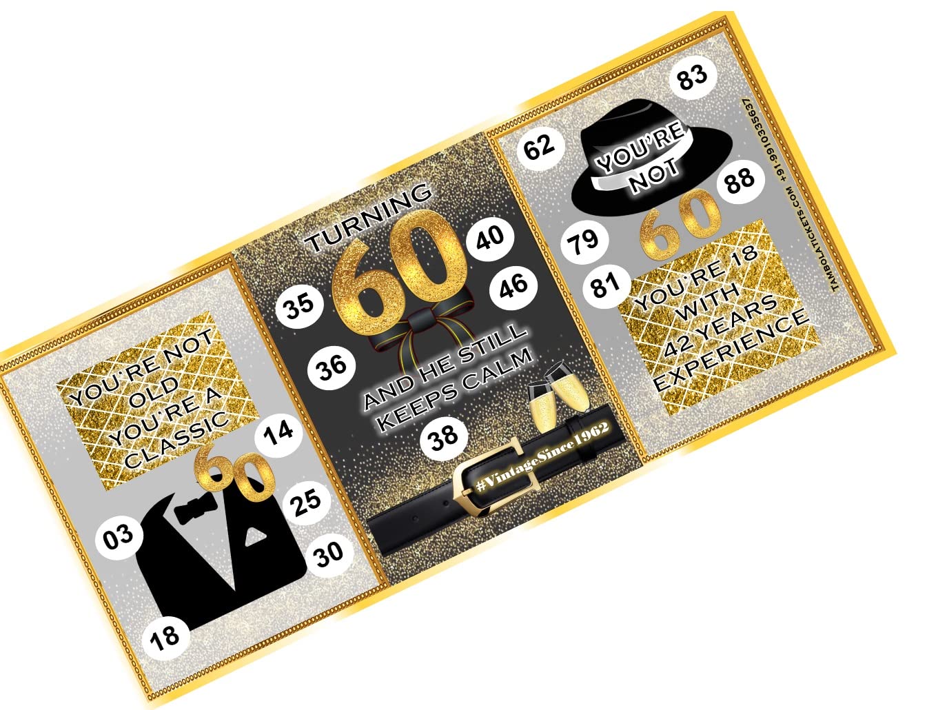60th Retirenment/Birthday VintageSince1962 Theme Bingo Housie tambola Tickets (Printed on Hard Sheet, Big Size Tickets, 84 Cards) (B09PDT341M) Amazon Price History, Amazon Price Tracker