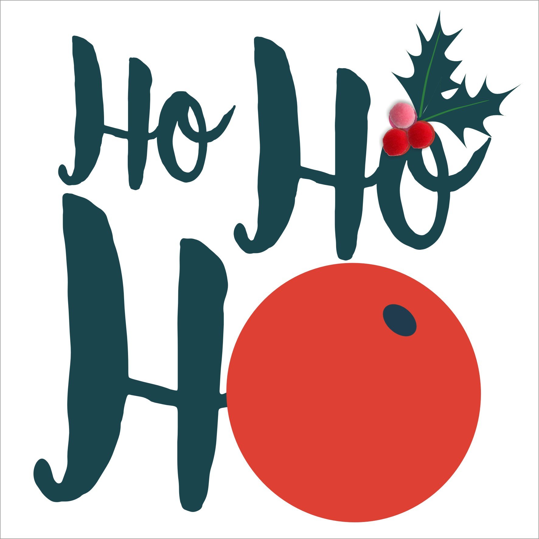 Claire Giles Greeting Cards, Happy Christmas Card, Berries Design Xmas Greeting Card, Ho Ho Ho, Embellished with Colourful Pompoms