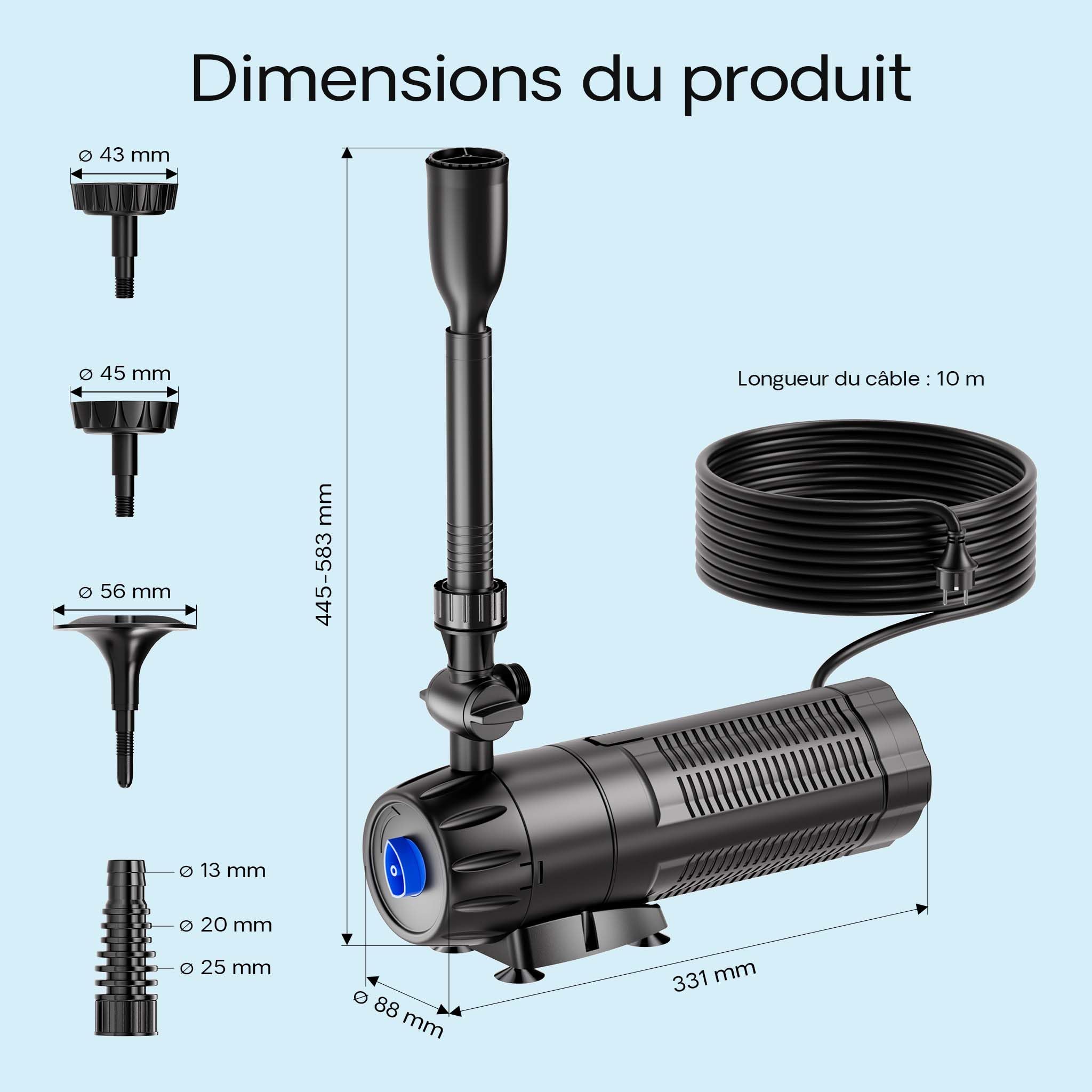 SunSun CUP-129 Clarificateur et Pompe de fontaine UVC 9 W 6000 l 1000 l/h 24 W 1,4 m