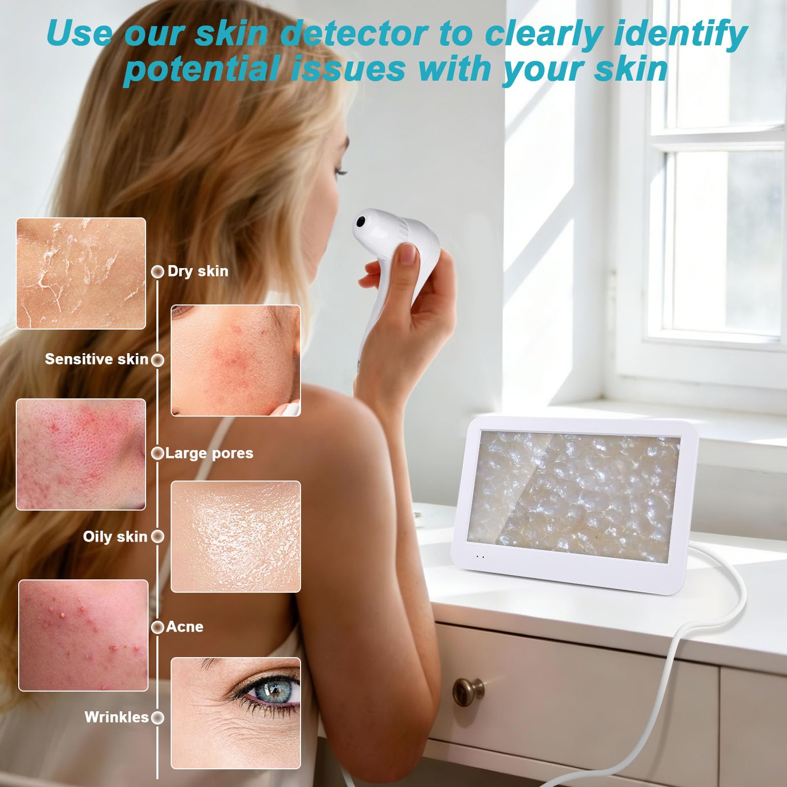 Analyseur de cheveux de peau, 30,5 cm LCD numérique pour analyse du cuir chevelu, 50 x 200 x, portable, rechargeable, huile de follicule pileux, détecteur d'humidité, testeur de pigment de peau