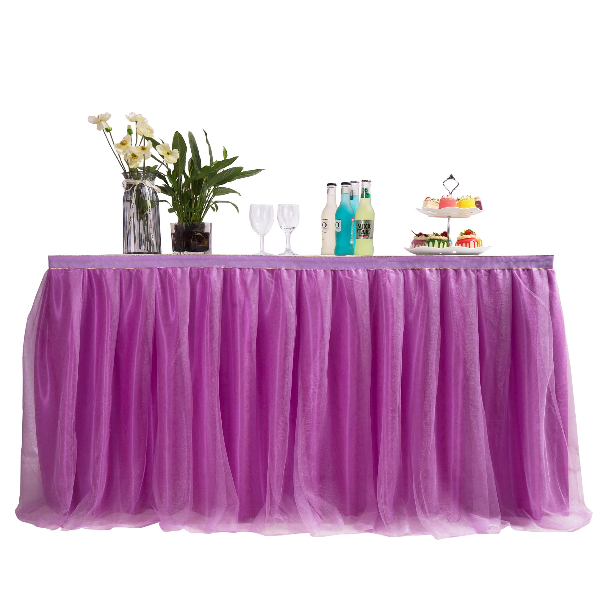 MYMM 9FT(108 * 31 in) Purple Tulle Tutu Table Skirt, Wedding Bridesmaid, Baby Party Skirt, Rectangle Or Round Decorative Table Decoration, Fashion Deluxe Romantic Birthday Party Shower(Wave) โ image 1