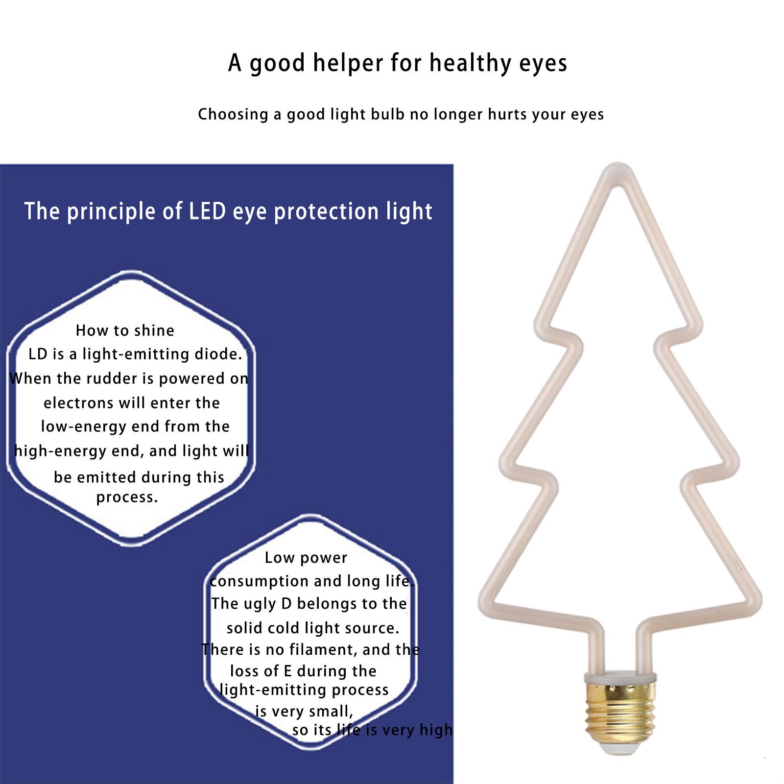 Ampoules LED conception irrégulière 7W Ampoule décorative à filament LED Ampoules Edison blanc chaud non dimmables 360 degrés ; Angle faisceau E27, veilleuse en forme d'arbre Noël, paquet 2, blanc la