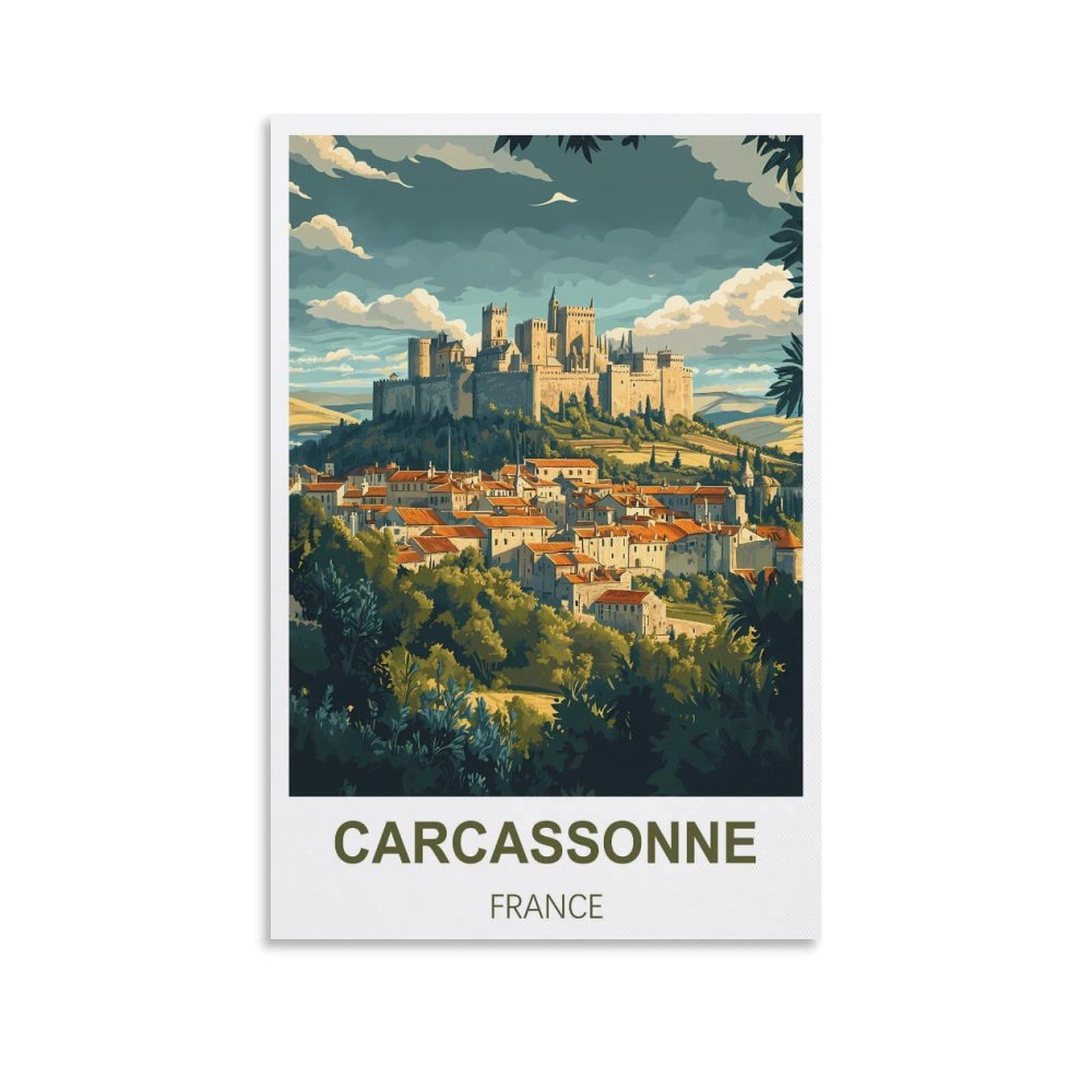 FJIWECWSQ Carcassonne France Vintage Travel Posters 16x24inch(40x60cm) Canvas Wall Art Painting Prints
