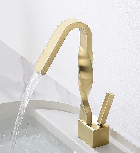 Miniatura 4 de Grifos de baño cepillados, grifo dorado para fregadero de cocina con un solo agujero, grifo de fregadero de latón de una sola manija mezclada con