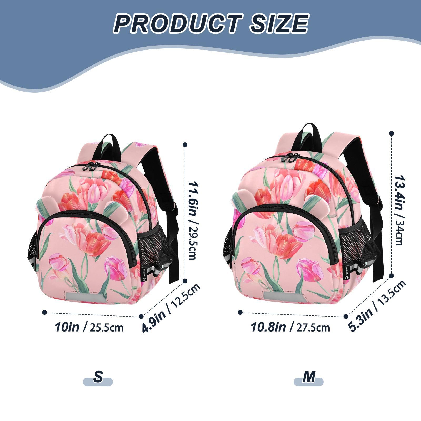Tulips Floral Lightpink Toddler Harness Backpack for Boys Girls 3-6 Years Kids Backpack with Anti Lost Safety Leash Baby Protection Backpack for Travel Preschool Walking
